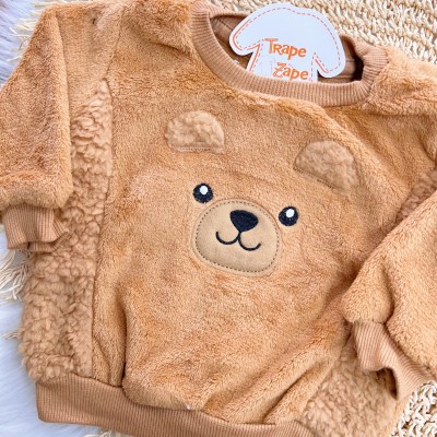 Conj. Casaco Urso Fofo e Calça Peluciada - Caramelo